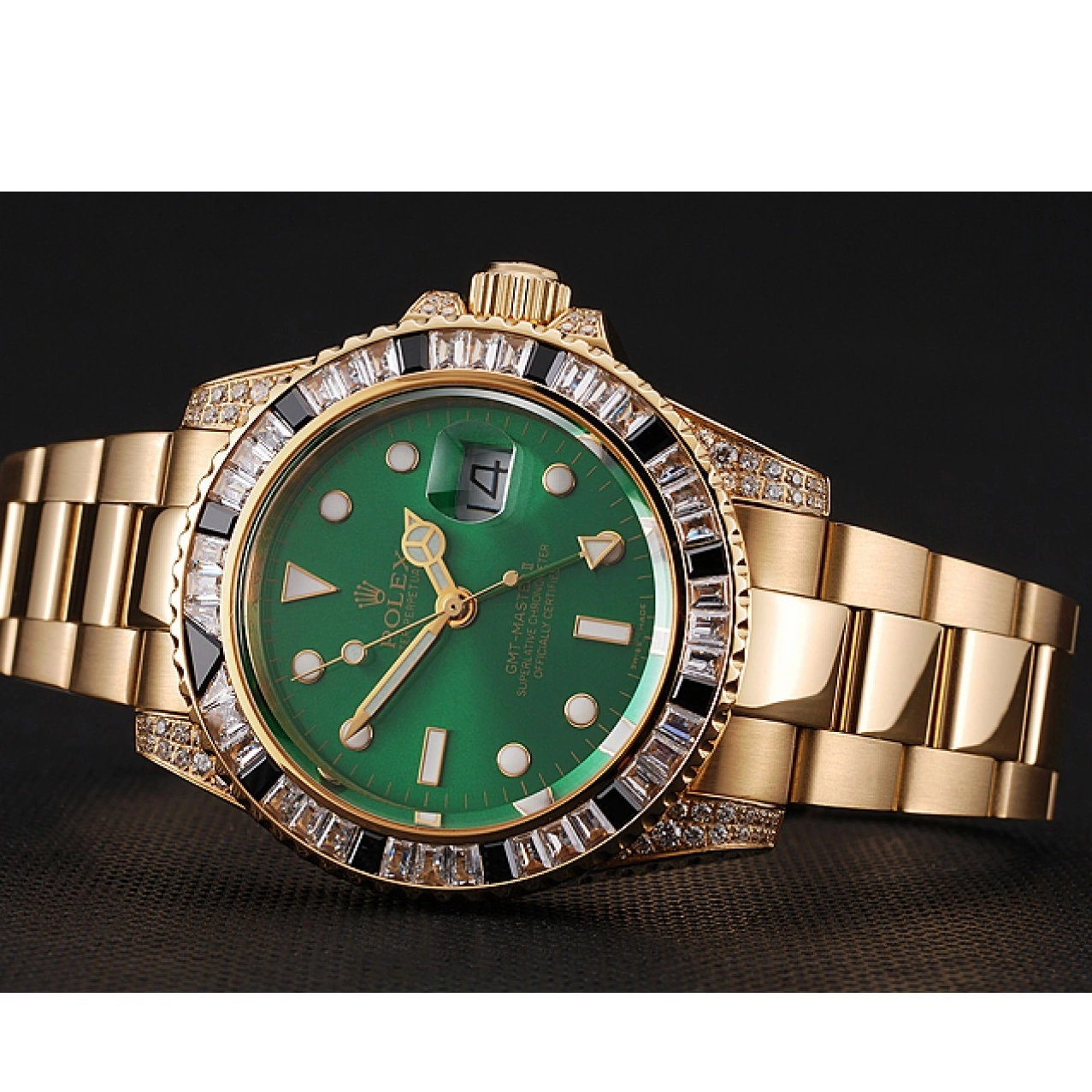 Aaa replica watch Case Set Master Bracelet And II GMT Bezel Stone Dial Gold Swiss 1453748 Rolex Green 0722